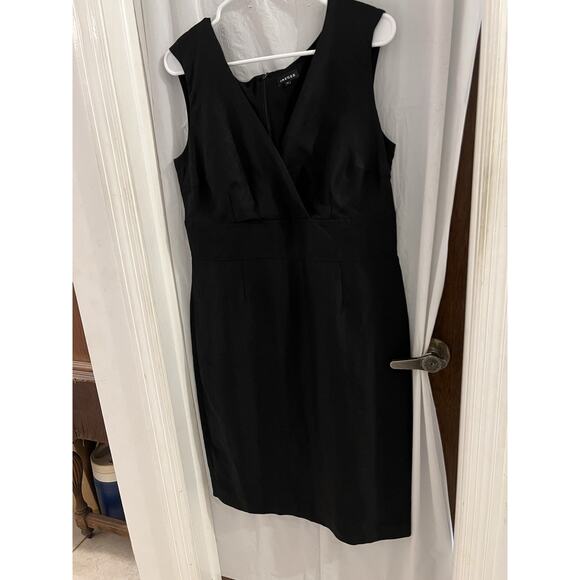Jaeger Black V Neck Sheath Silk Linen Midi Dress 12 Brand Worn By Princess Kate - Picture 1 of 7